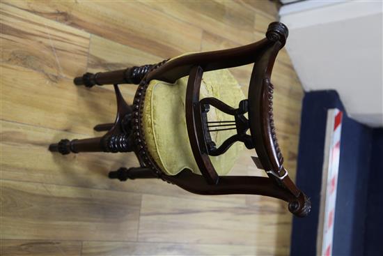 A William IV mahogany harpists stool, H.2ft 10in.